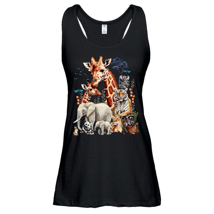 Zoo Animals Wildlife Birthday Party Animal Safari Jungle Ladies Essential Flowy Tank