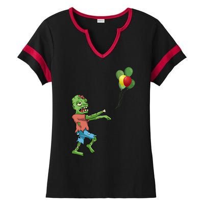 Zombie Birthday Balloon Funny Ladies Halftime Notch Neck Tee