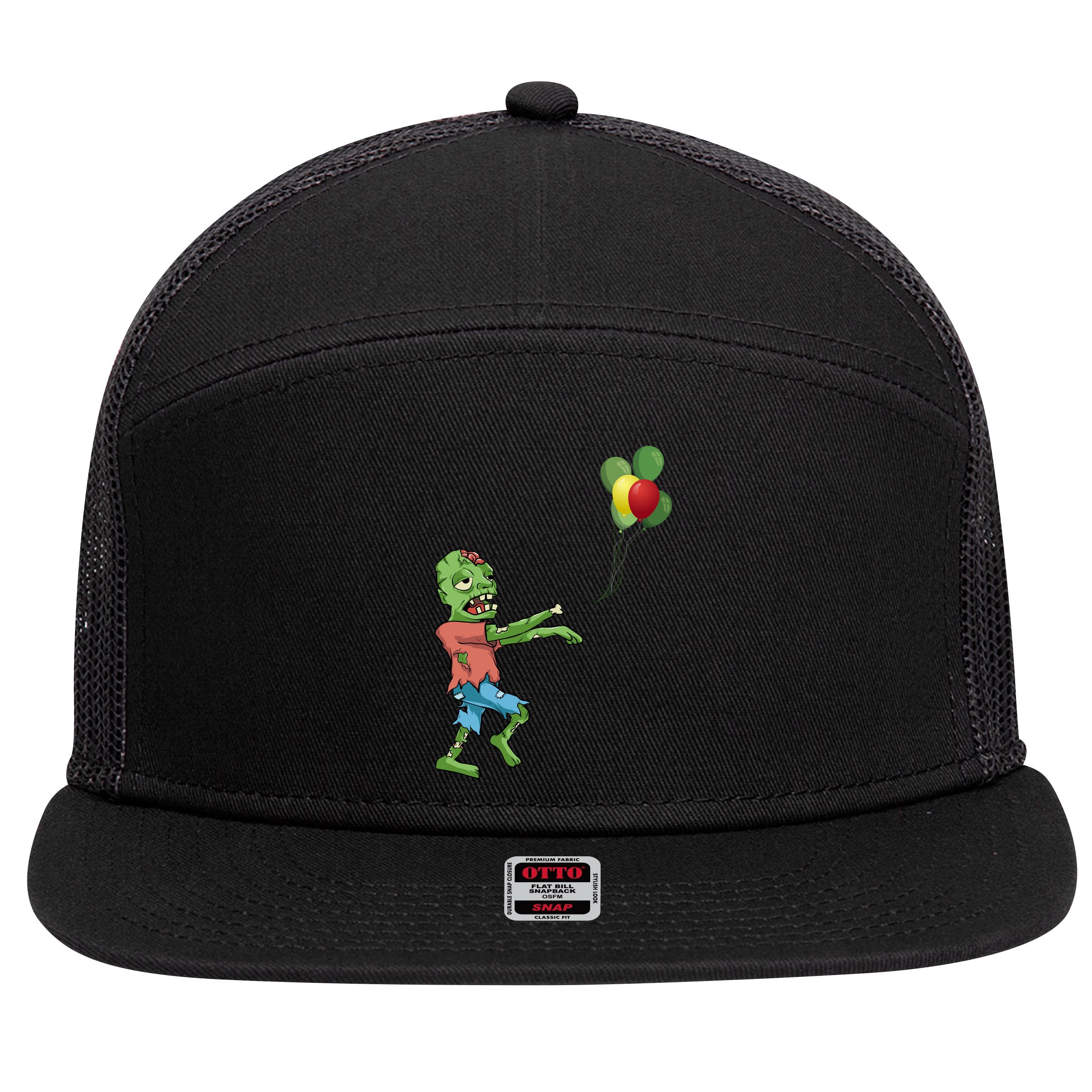 Zombie Birthday Balloon Funny 7 Panel Mesh Trucker Snapback Hat