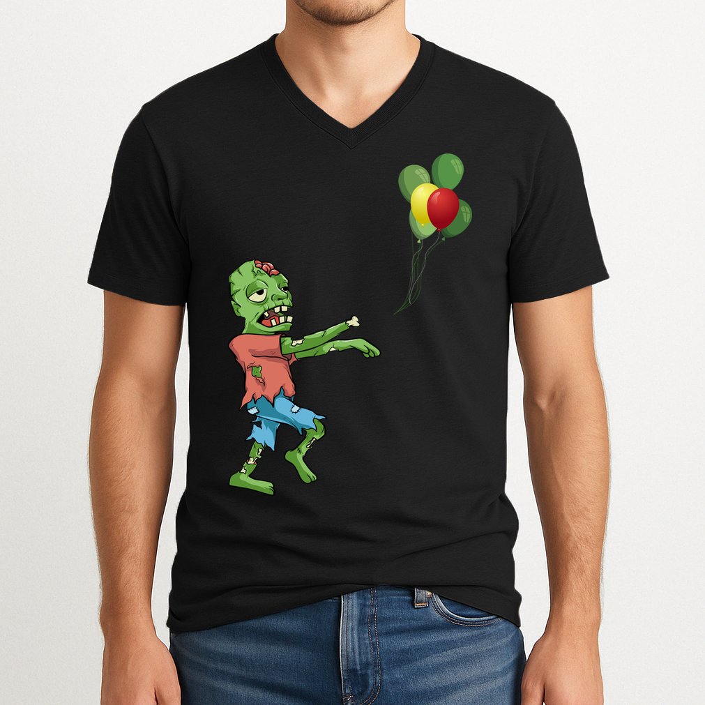 Zombie Birthday Balloon Funny V-Neck T-Shirt