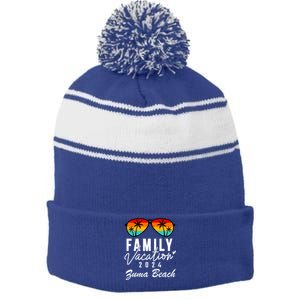 Zuma Beach Malibu California Family Vacation 2024 Great Gift Stripe Pom Pom Beanie