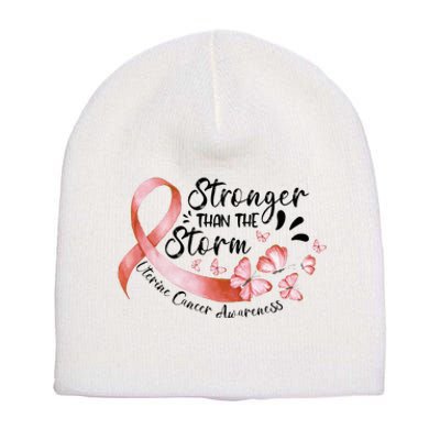 ZqxP Butterfly Peach Ribbon Uterine Cancer Awareness Short Acrylic Beanie