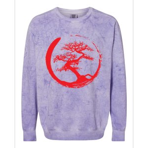 Zen Bonsai Tree In Enso Circle (Red) Colorblast Crewneck Sweatshirt