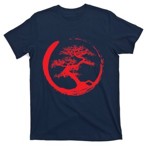 Zen Bonsai Tree In Enso Circle (Red) T-Shirt