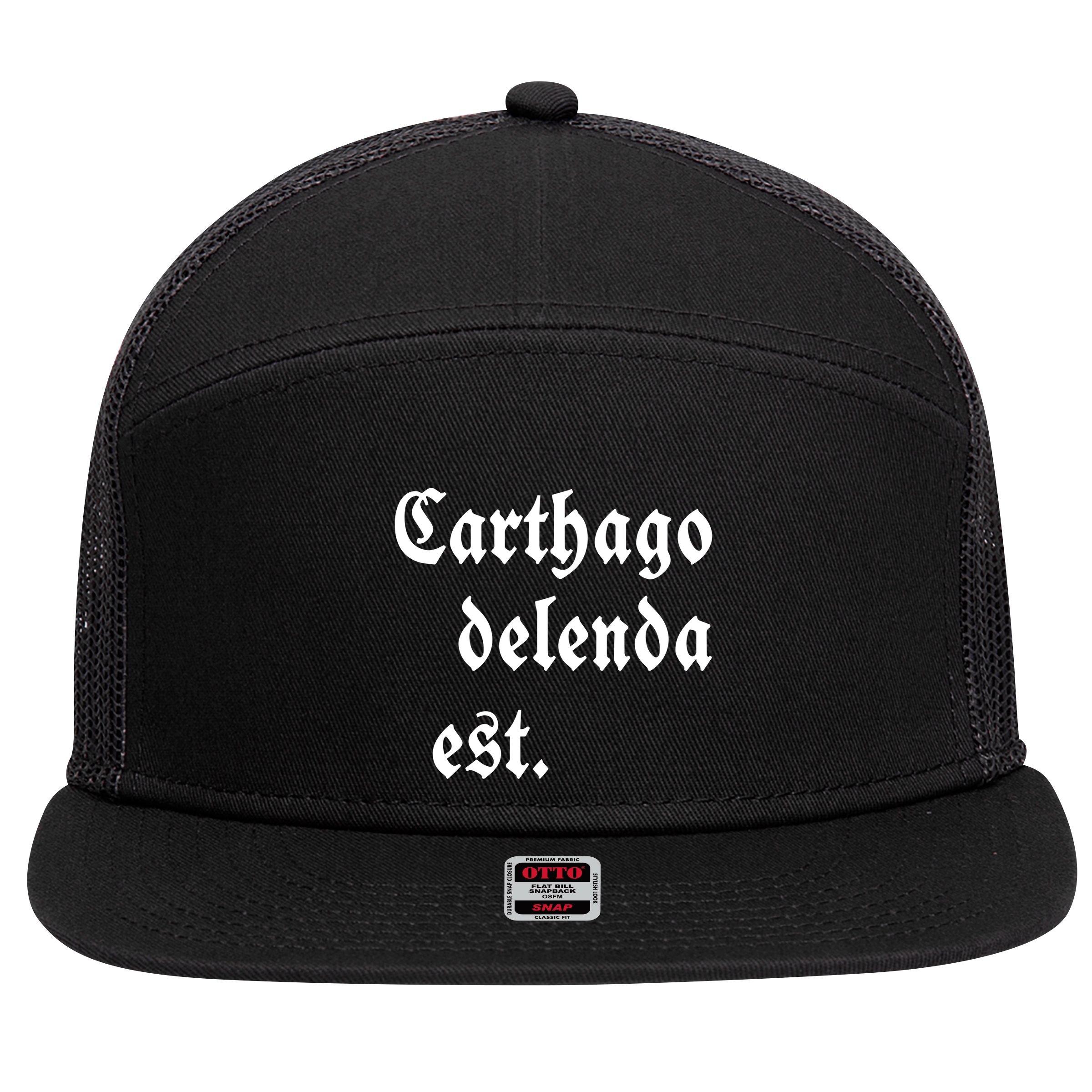 Zuck Bucks Wearing Carthago Delenda Est 7 Panel Mesh Trucker Snapback Hat