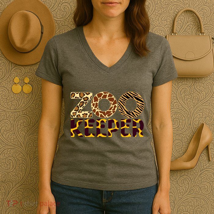 Zookeeper Costume African Animals Zebra Wild Print Women's V-Neck T-Shirt
