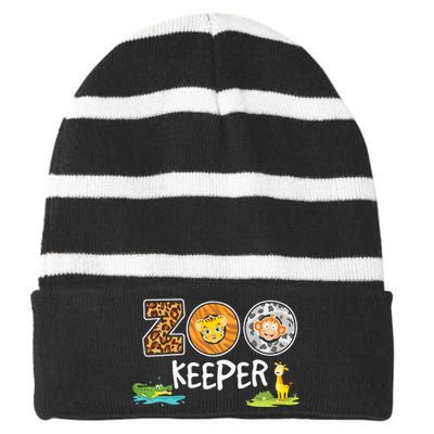 Zookeeper Costume African Savanna Zoo Keeper Animals Lover Striped Beanie with Solid Band