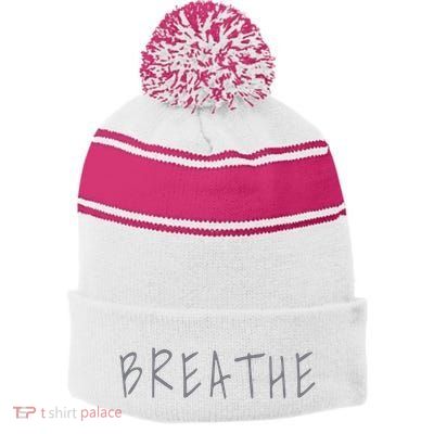 Zen Calm Breathe Yoga Meditation Stripe Pom Pom Beanie