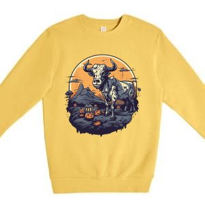 Zombie Cow Halloween Costume Scary Farm Animal Farmer Premium Crewneck Sweatshirt