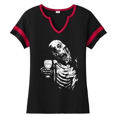 Zombie Cheer Skull Halloween Alcohol Beer Ladies Halftime Notch Neck Tee