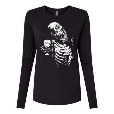 Zombie Cheer Skull Halloween Alcohol Beer Womens Cotton Relaxed Long Sleeve T-Shirt