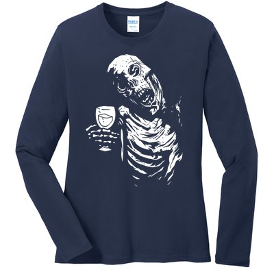 Zombie Cheer Skull Halloween Alcohol Beer Ladies Long Sleeve Shirt