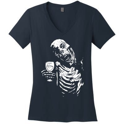 Zombie Cheer Skull Halloween Alcohol Beer Women's V-Neck T-Shirt