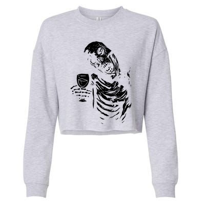 Zombie Cheer Skull Halloween Alcohol Beer Cropped Pullover Crew