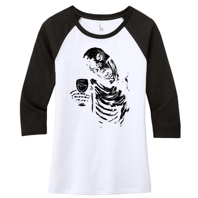 Zombie Cheer Skull Halloween Alcohol Beer Women's Tri-Blend 3/4-Sleeve Raglan Shirt