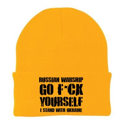 Zelensky Cross Ukraine Russian Warship Go F Yourself Front & Back Knit Cap Winter Beanie