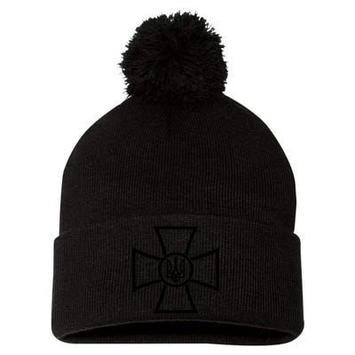 Zelensky Cross Ukraine Russian Warship Go F Yourself Front & Back Pom Pom 12in Knit Beanie
