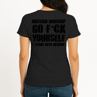 Zelensky Cross Ukraine Russian Warship Go F Yourself Front & Back Womens T-Shirt