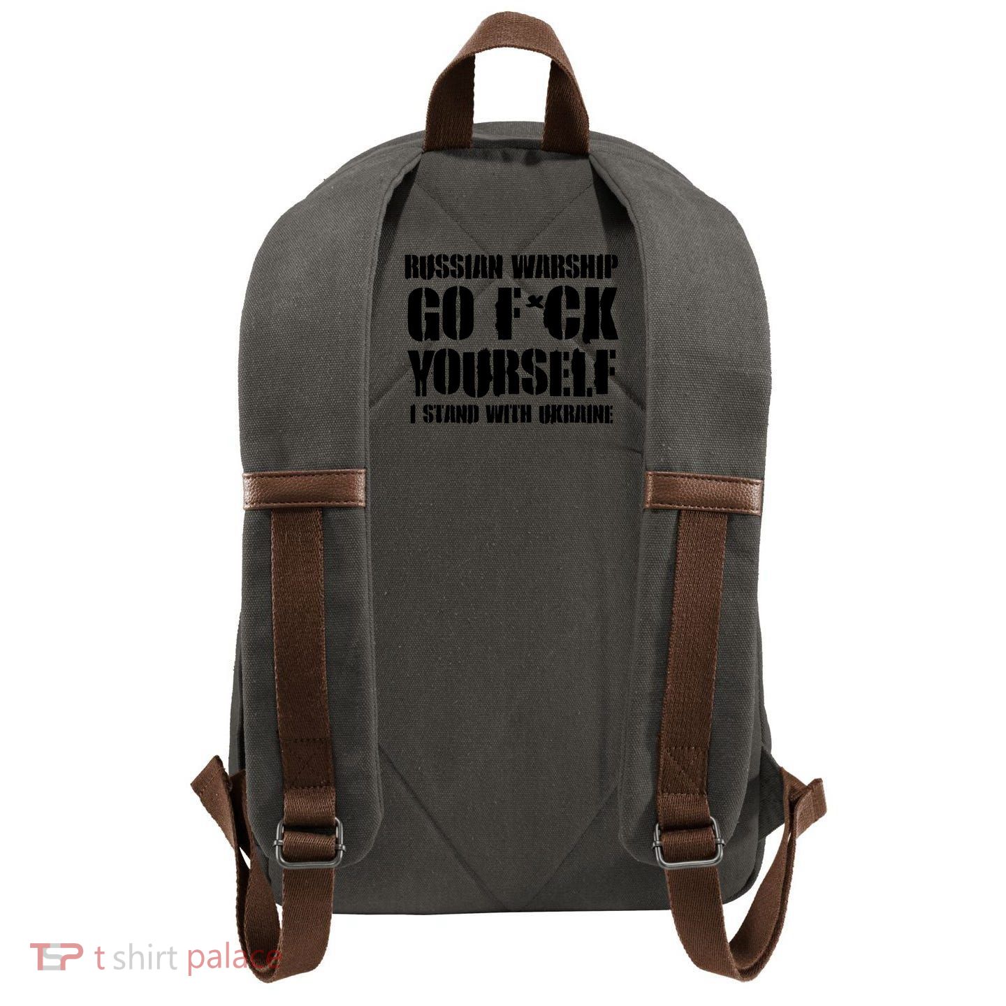 Zelensky Cross Ukraine Russian Warship Go F Yourself Front & Back Cotton Canvas Backpack