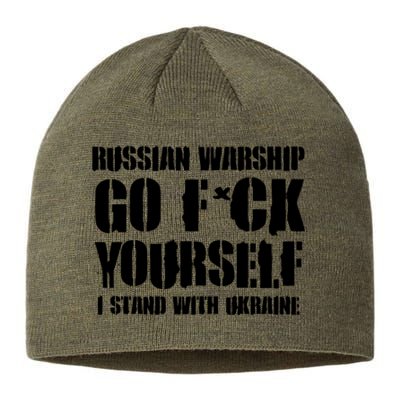 Zelensky Cross Ukraine Russian Warship Go F Yourself Front & Back Sustainable Beanie