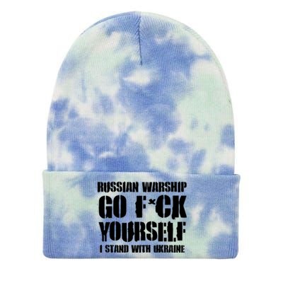 Zelensky Cross Ukraine Russian Warship Go F Yourself Front & Back Tie Dye 12in Knit Beanie