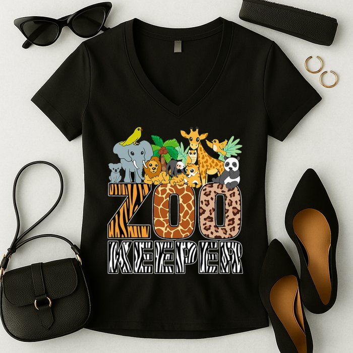 Zookeeper Costume Zebra Wild Print African Animal Keeper Women's V-Neck T-Shirt