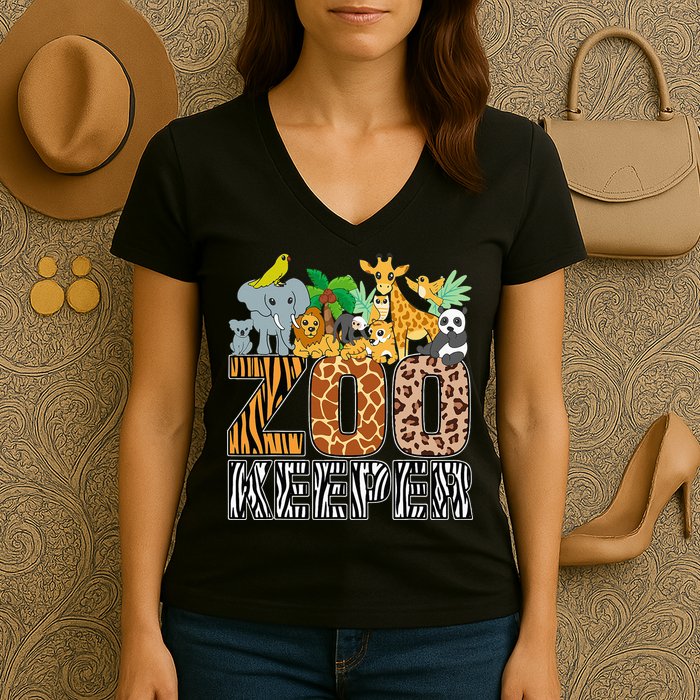 Zookeeper Costume Zebra Wild Print African Animal Keeper Women's V-Neck T-Shirt