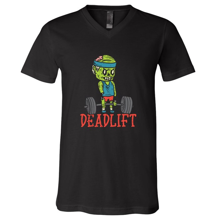 Zombie Deadlift Funny Gym Halloween Workout V-Neck T-Shirt