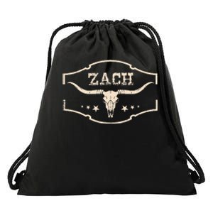 Zach Distressed Name Pride Zach Bull Skull And Leopard 80s Drawstring Bag