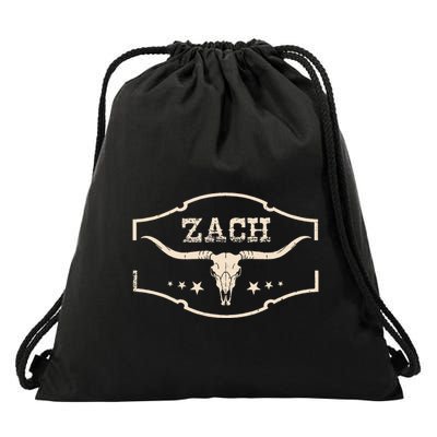 Zach Distressed Name Pride Zach Bull Skull And Leopard 80s Drawstring Bag