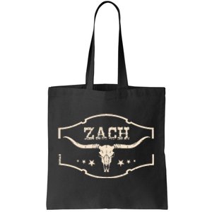 Zach Distressed Name Pride Zach Bull Skull And Leopard 80s Tote Bag