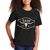 Zach Distressed Name Pride Zach Bull Skull And Leopard 80s Kids T-Shirt