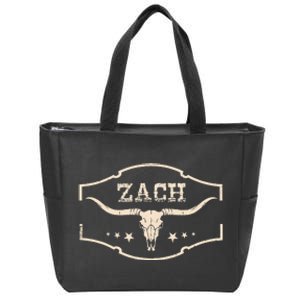 Zach Distressed Name Pride Zach Bull Skull And Leopard 80s Zip Tote Bag