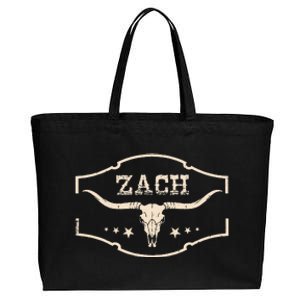 Zach Distressed Name Pride Zach Bull Skull And Leopard 80s Cotton Canvas Jumbo Tote