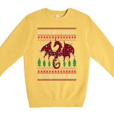 Zodiac Dragon Ugly Sweater Christmas Lights Dragon Lover Premium Crewneck Sweatshirt