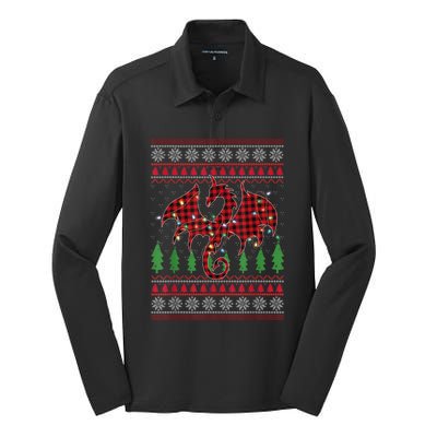 Zodiac Dragon Ugly Sweater Christmas Lights Dragon Lover Silk Touch Performance Long Sleeve Polo