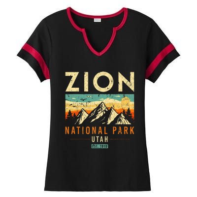 Zion Est 1919 Utah Vintage Retro National Park Ladies Halftime Notch Neck Tee