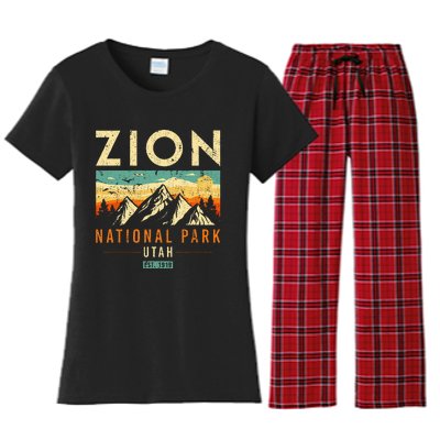 Zion Est 1919 Utah Vintage Retro National Park Women's Flannel Pajama Set