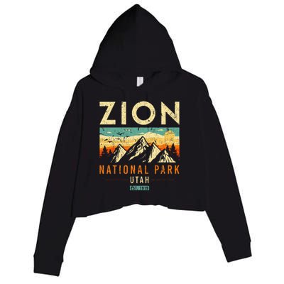 Zion Est 1919 Utah Vintage Retro National Park Crop Fleece Hoodie