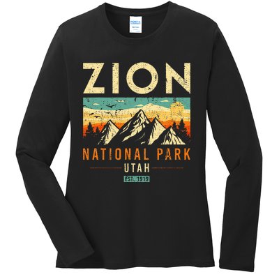 Zion Est 1919 Utah Vintage Retro National Park Ladies Long Sleeve Shirt