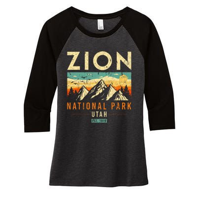 Zion Est 1919 Utah Vintage Retro National Park Women's Tri-Blend 3/4-Sleeve Raglan Shirt