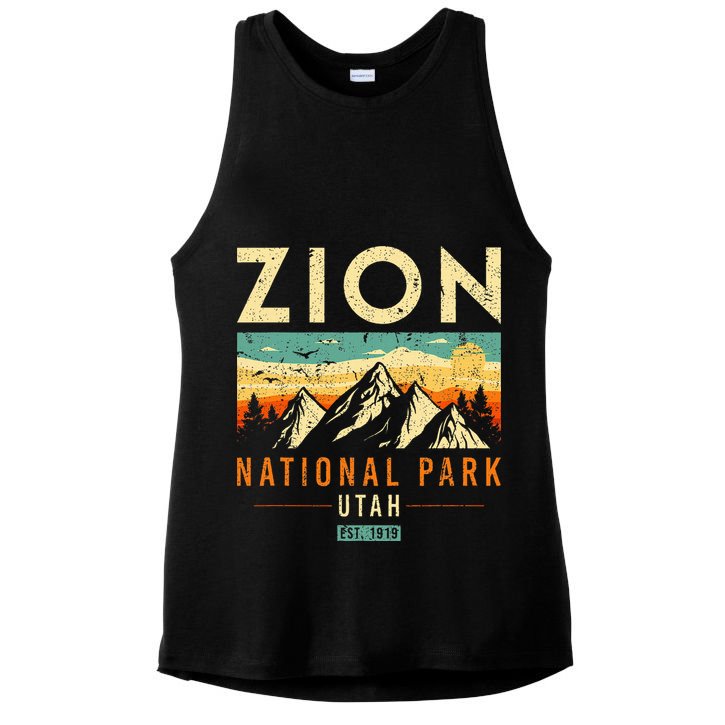 Zion Est 1919 Utah Vintage Retro National Park Ladies PosiCharge Tri-Blend Wicking Tank