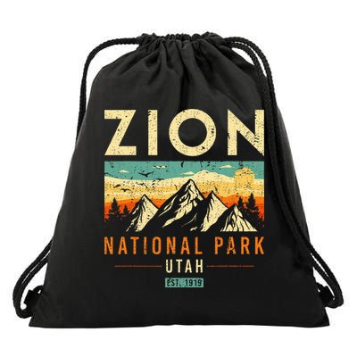Zion Est 1919 Utah Vintage Retro National Park Drawstring Bag