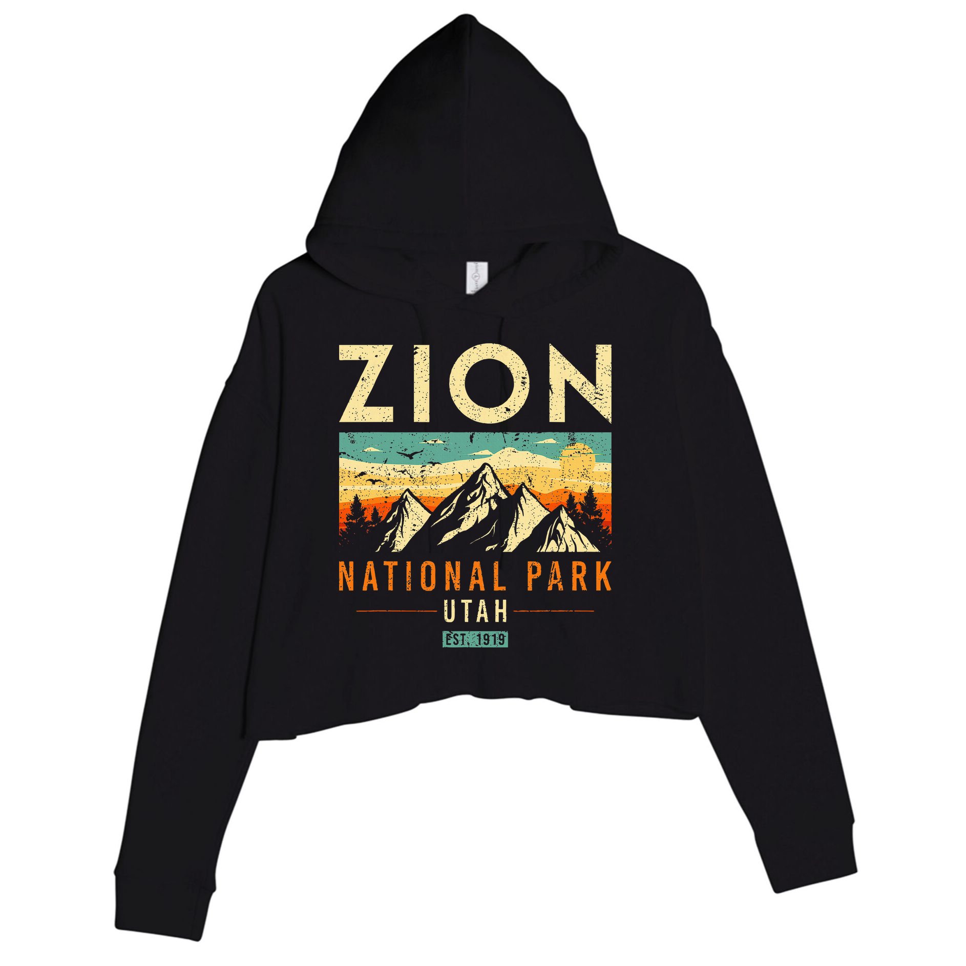 Zion Est 1919 Utah Vintage Retro National Park Crop Fleece Hoodie