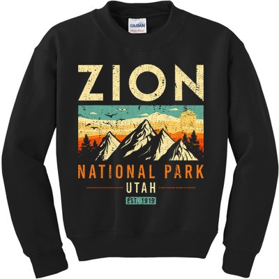 Zion Est 1919 Utah Vintage Retro National Park Kids Sweatshirt