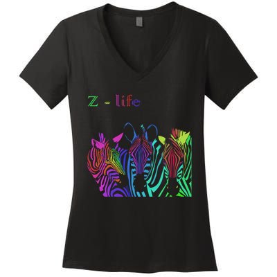 Zebra Life Z Three Zebras Women's V-Neck T-Shirt
