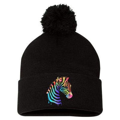 Zebra Neon Pom Pom 12in Knit Beanie