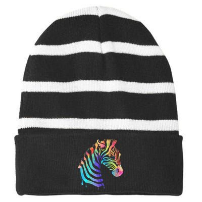 Zebra Neon Striped Beanie with Solid Band