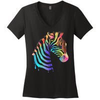 Zebra Neon Women's V-Neck T-Shirt