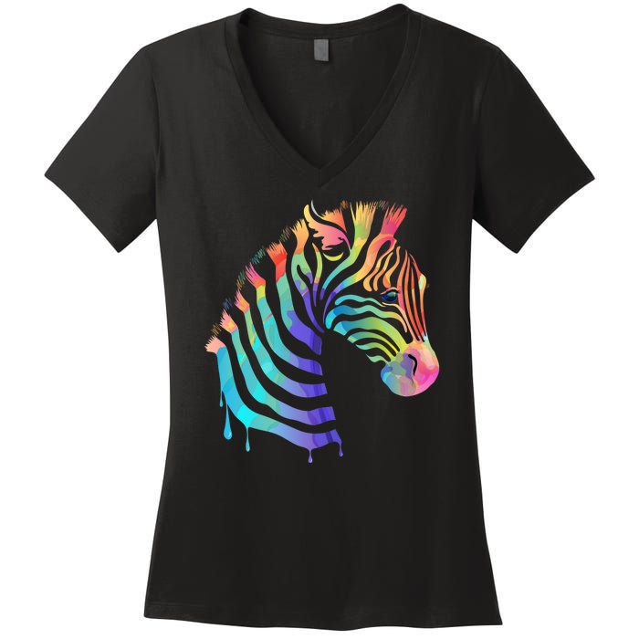 Zebra Neon Women's V-Neck T-Shirt